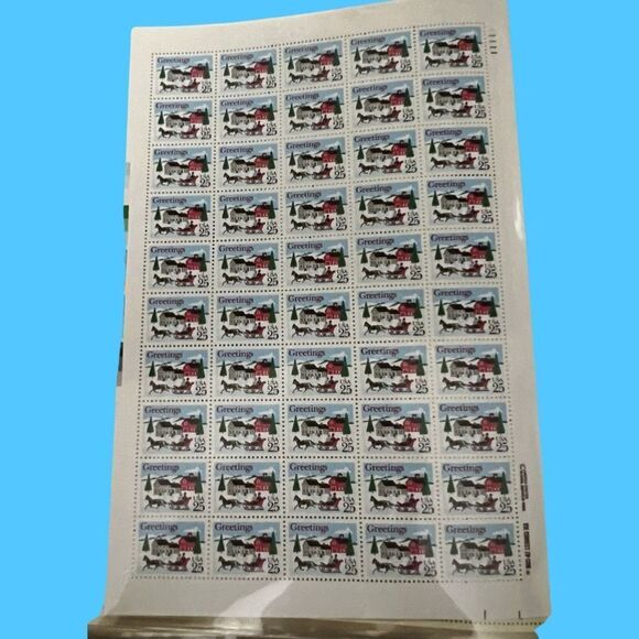 MNH Scott #2400 Season Greetings Sleigh Ride 25 Cent Stamp Sheet of 50 Stamps - Picture 2 of 2